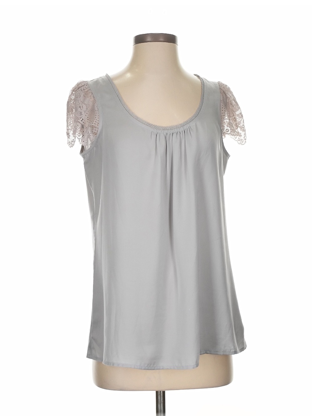 LOFT Light Gray Lace Sleeve Scoop Neck Top
